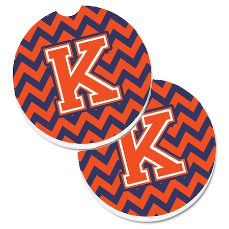 Carolines Treasures Letter K Chevron Orange and Blue Cup Holder Car Coaster, PK2 CJ1042-KCARC